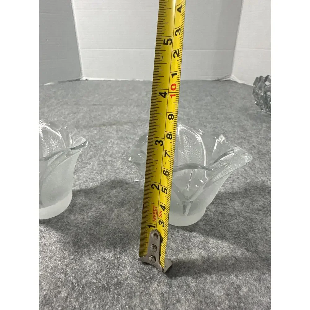 vintage-style glasscandle holders clear & frosted petal design resembling tulips